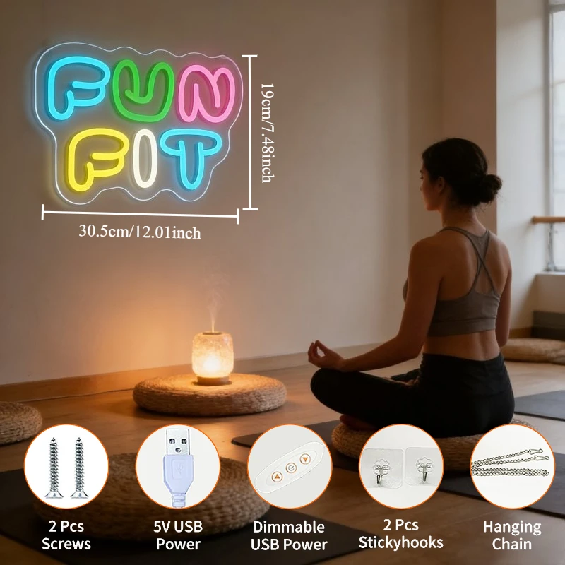 Fun Fit Neon Sign LED Cartoon  - Yoga Fitness Rooms 评论和价格