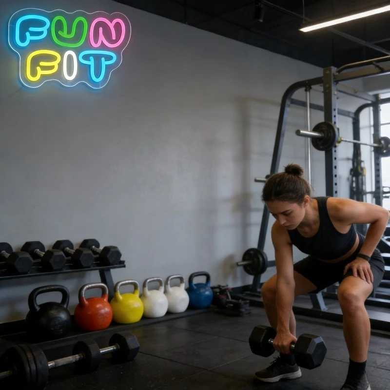 Fun Fit Neon Sign LED Cartoon  - Yoga Fitness Rooms 评论和价格